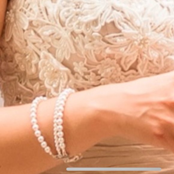 3 Strand Pearl Bracelet, White Pearl, Pearl Cuff Bracelet, Multi Strand - Picture 1 of 4